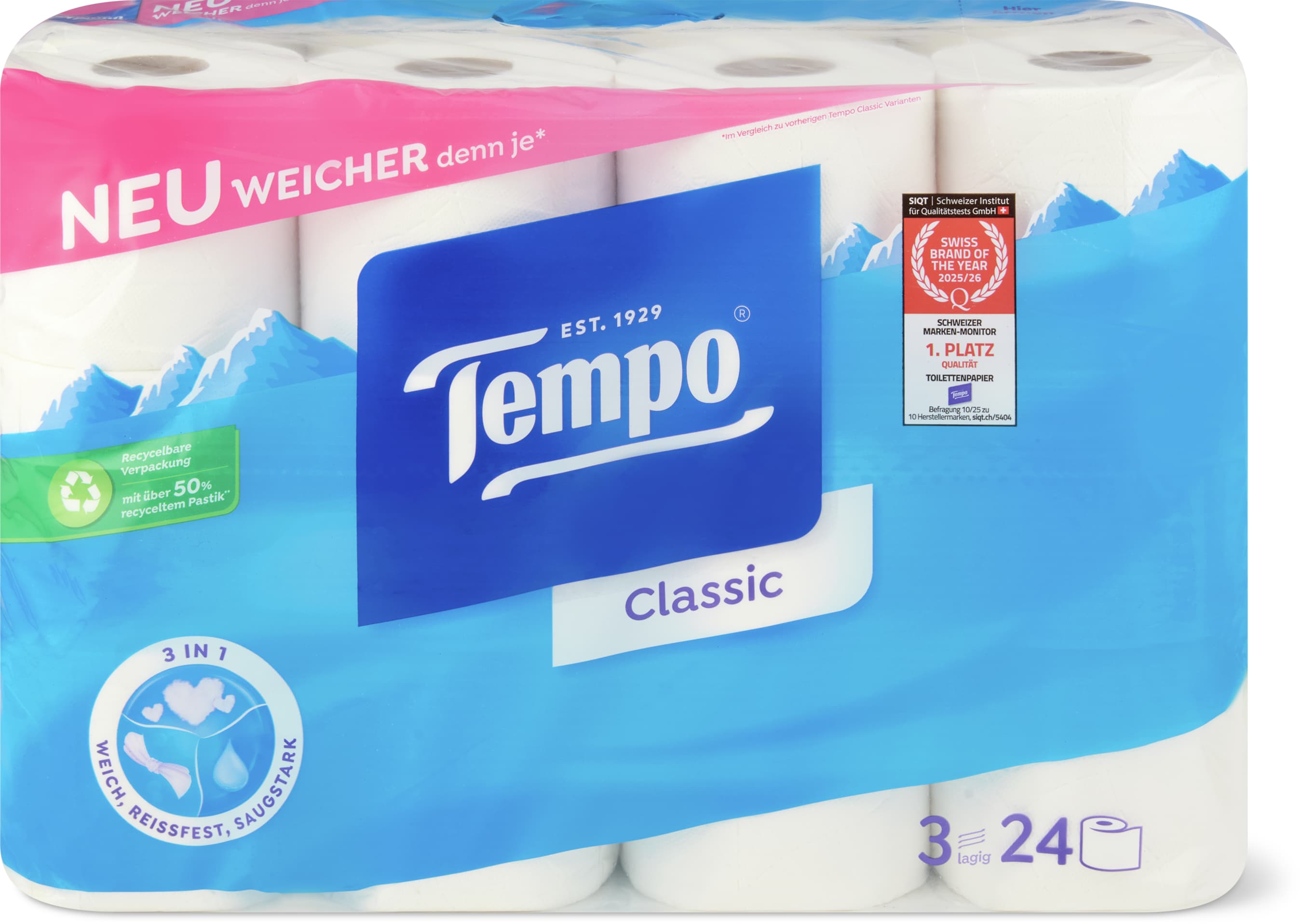 Tempo Toilettenpapier Classic 3 veli 24 Rollen